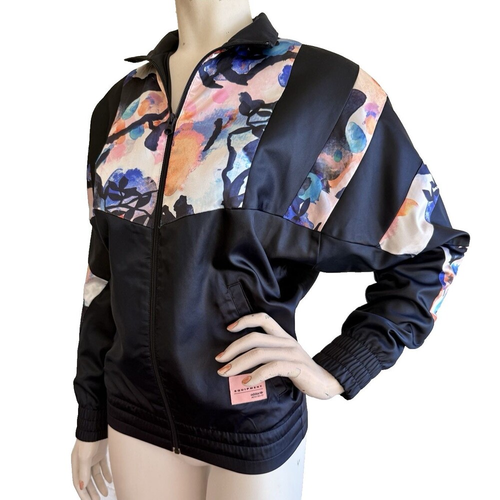 ADIDAS X EQUIPMENT Track Jacket Vtg Navy Blue Watercolor Print Zip Front Size L